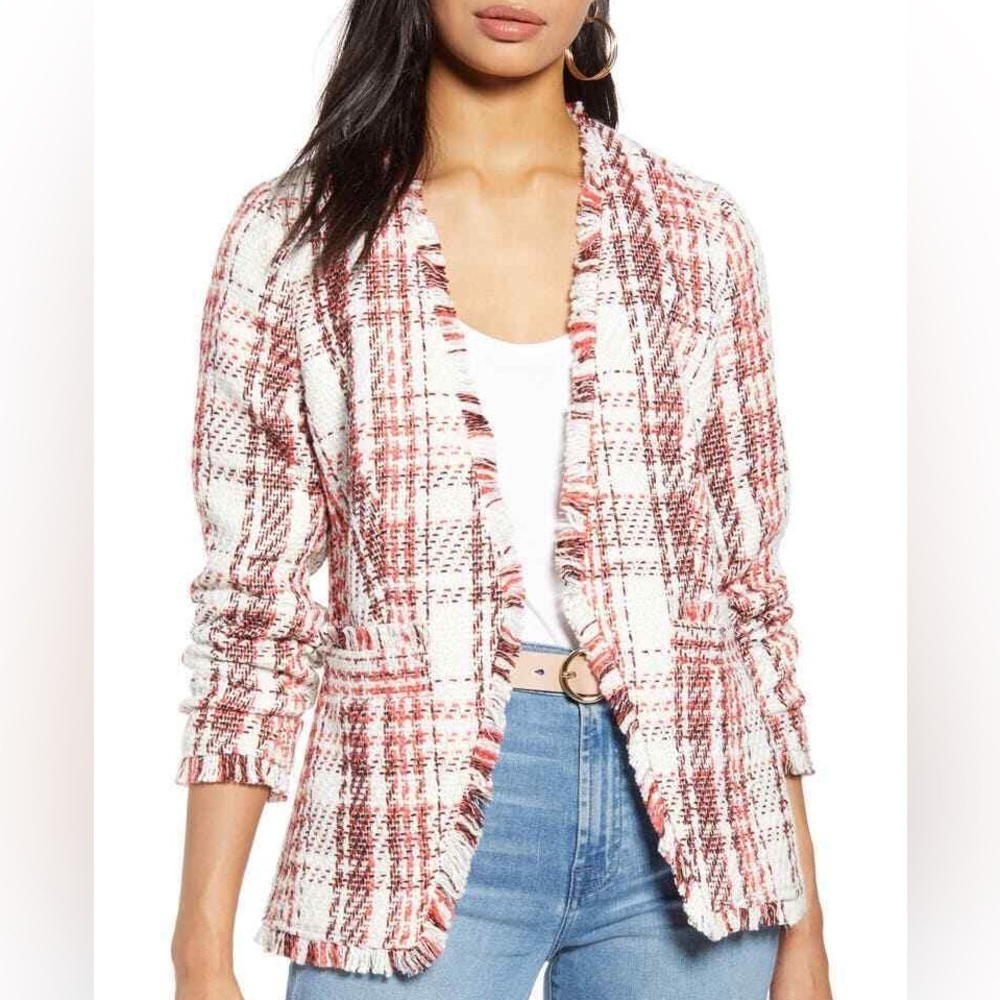 Halogen Brand New Open Tweed Front Plaid Jacket Blazer Small